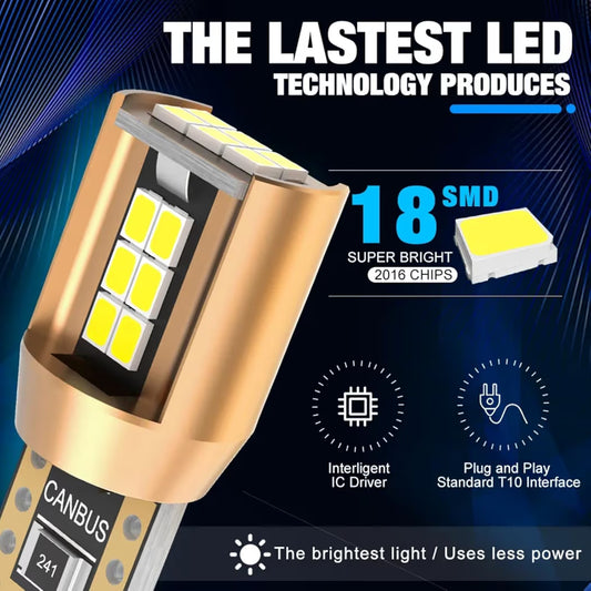 T10 W5W LED light bulbs 18-SMD canbus error free super bright Interior Bulbs Parking led bulb License Plate Reading Roof Light dome led lights for car bike motorcycle(Pure white,18 leds, pack of 2)