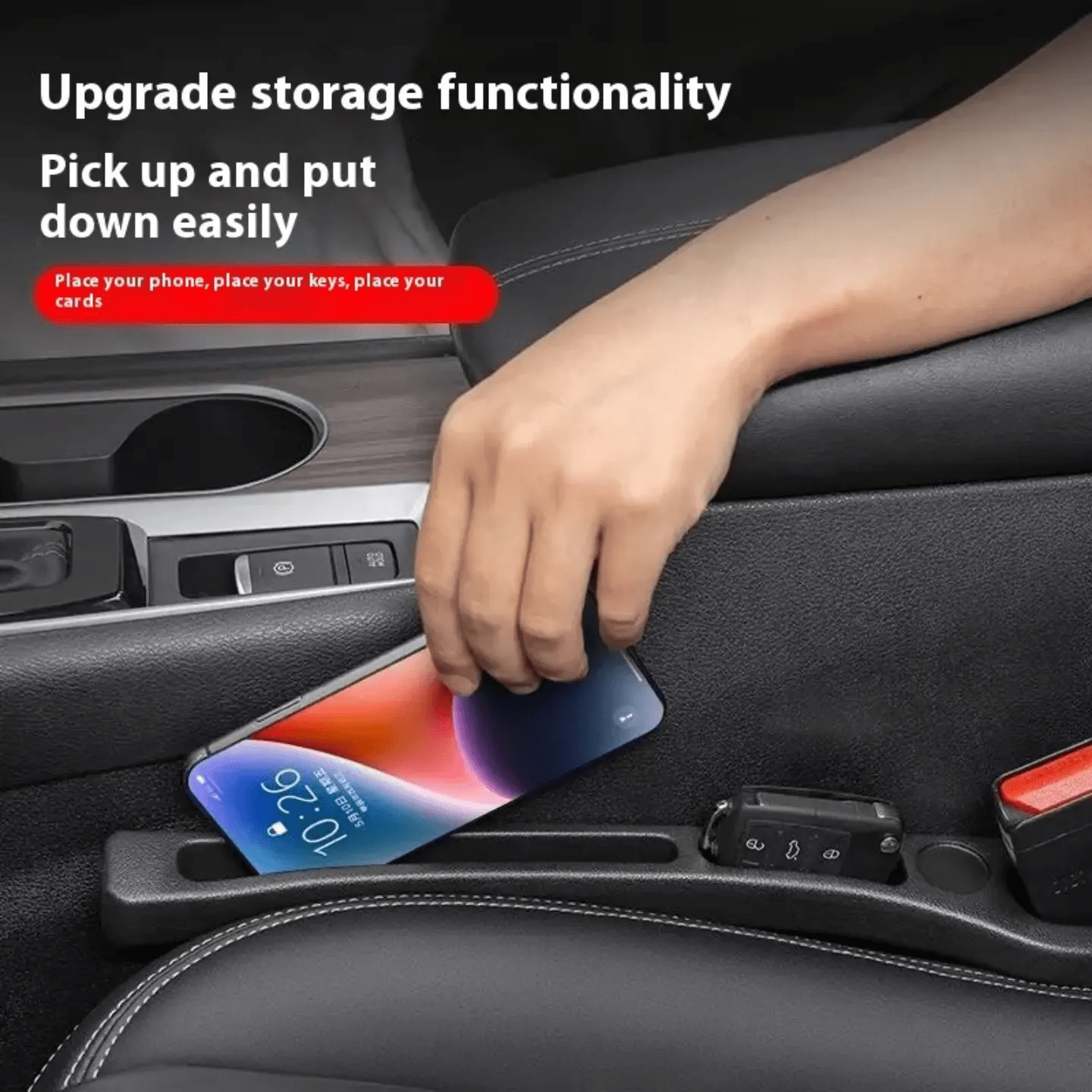 Pack of 2 Car Seat Gap Filler Organizer – EVA Car Organizer Fills Gap Between Seat & Console, Universal Fit with Buckle Base, Car Phone Holder wallet key holder Gap Pad for Cars & SUVs - AUTOXPO