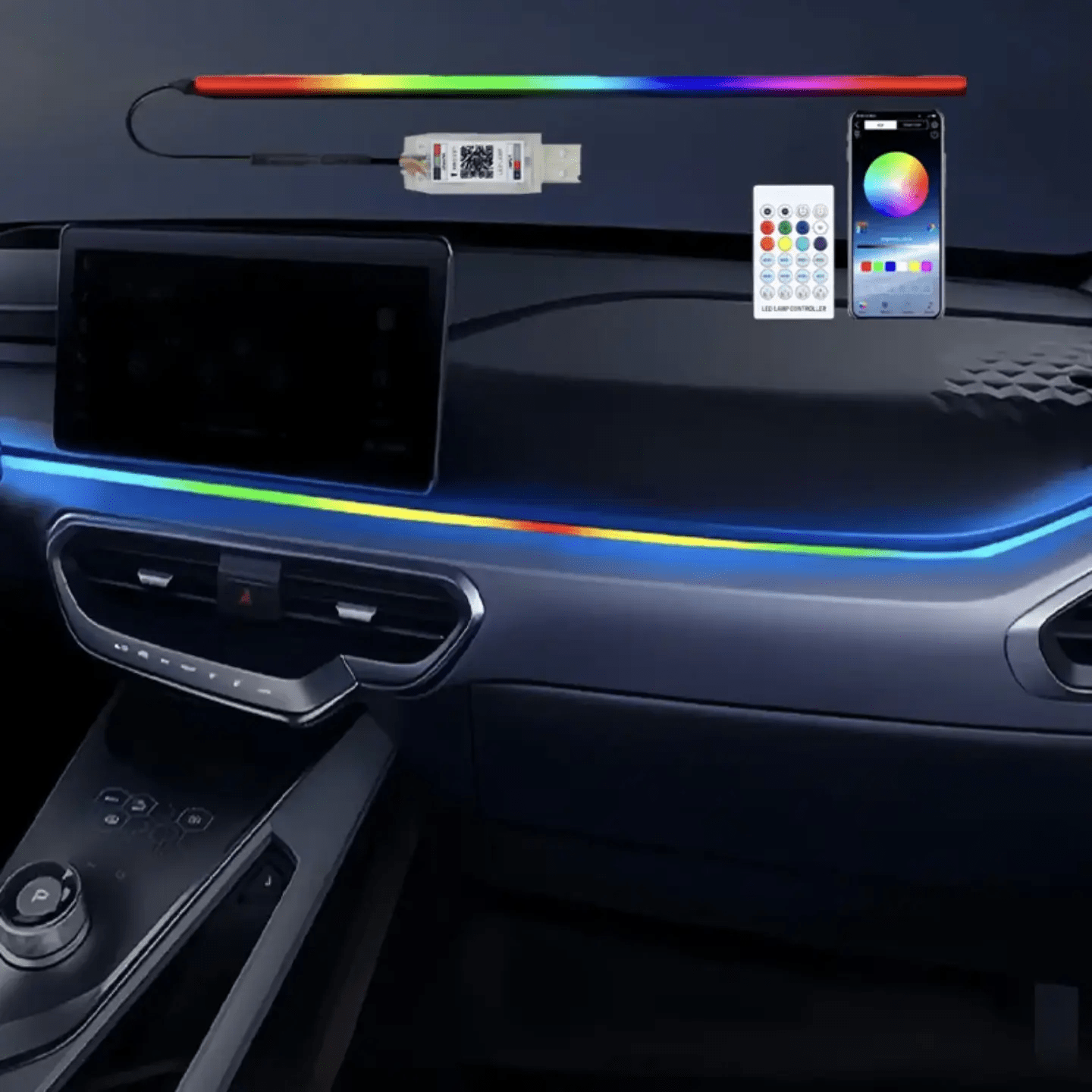 AUTOXPO car led K4 dashboard ambient cardi style led strip light 1 strip of 110cm Bluetooth app controlled remote rgb atmosphere led universal usb plug and play - AUTOXPO
