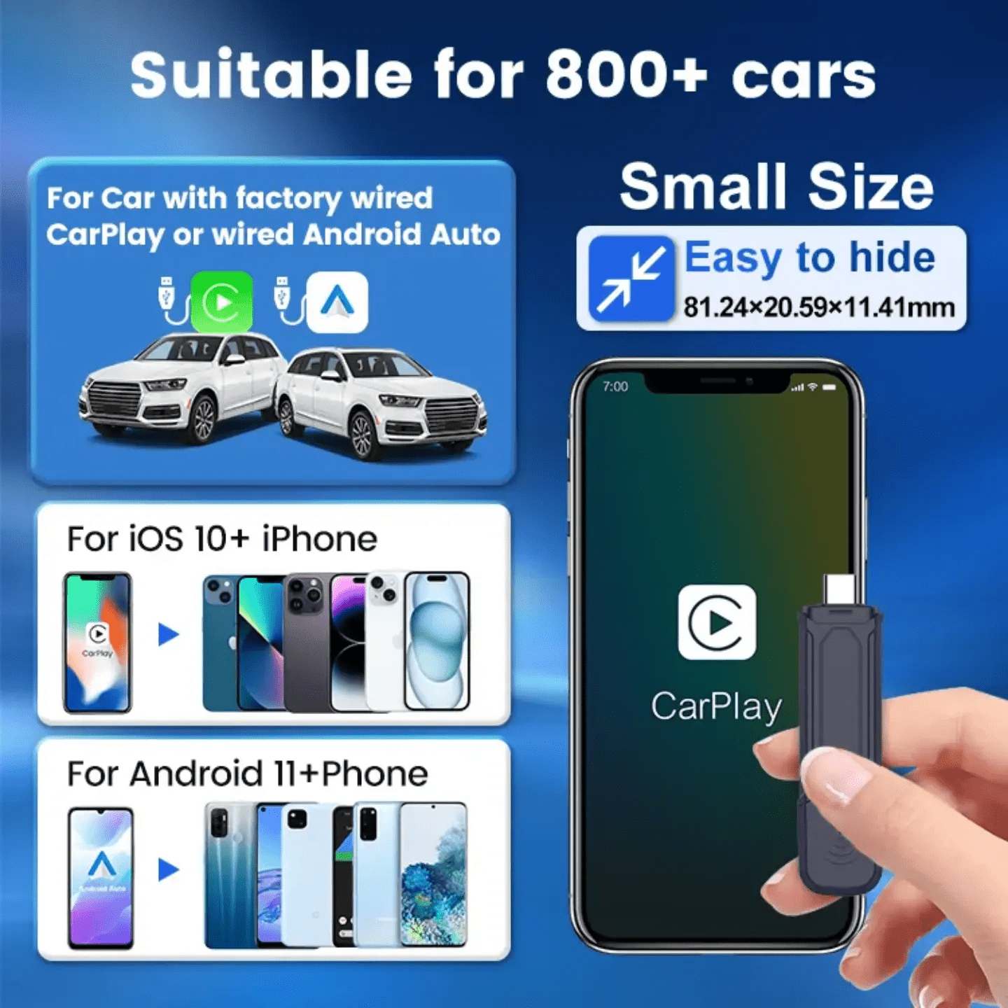 The Mini SE - 5B PRO is a wireless CarPlay and Android Auto adapter that converts wired connections to wireless, supporting seamless phone - to - car screen functions like music, navigation, and voice control via Siri or Google Assistant - AUTOXPO