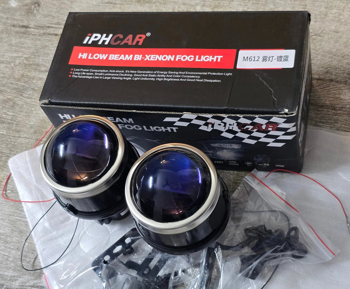 Iphcar M612 Xenon Fog Light with Blue Lens, HID / led 3000K - 6000K, Bi - Xenon bi led Projector. (Note - These are projector lens only with clamps . Bulbs are not included. Bulb fitment type h8/h9/h11) - AUTOXPO