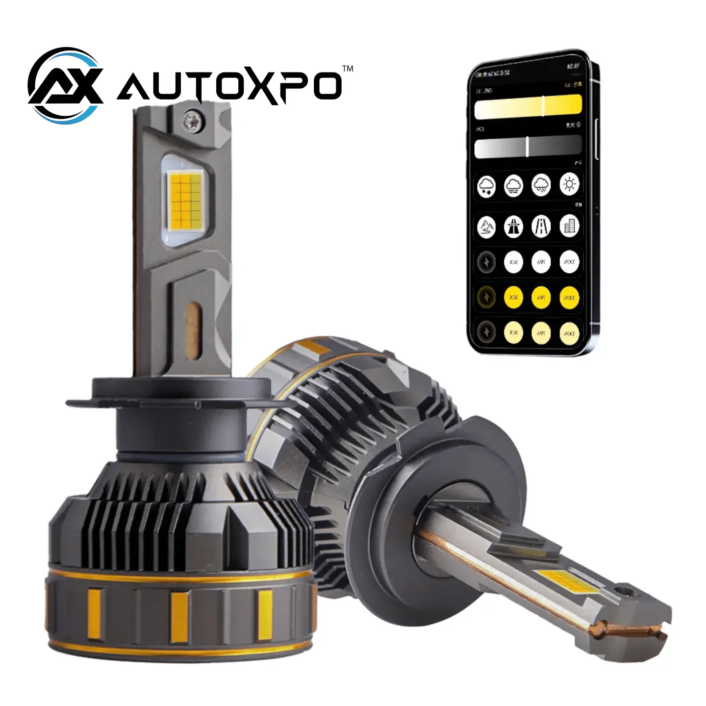 AUTOXPO 360WATTS 48000LM Four Copper Tube APP Control Color / wattage Adjustable Car Led Lights H4 dual beam Led Headlights Super bright bulbs car & bike led headlight (pack of 2 bulbs) - AUTOXPO