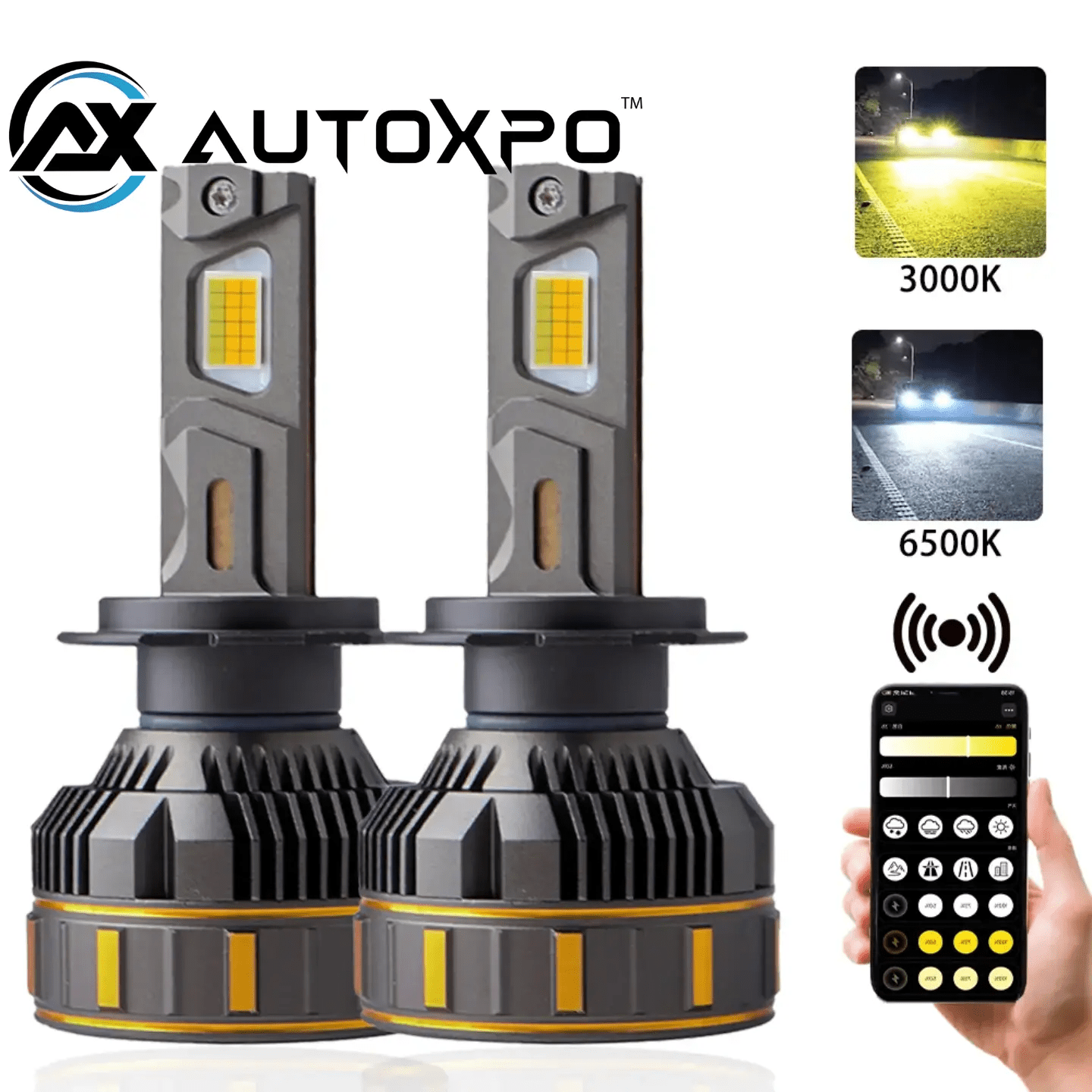 AUTOXPO 360WATTS 48000LM Four Copper Tube APP Control Color / wattage Adjustable Car Led Lights H4 dual beam Led Headlights Super bright bulbs car & bike led headlight (pack of 2 bulbs) - AUTOXPO
