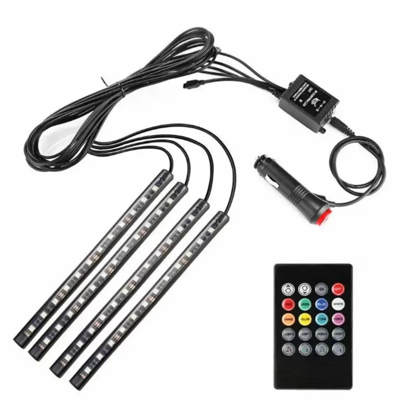 12 LED Multicolor Music Controlled Sound Activated for Car Interior Atmosphere Light (Works with All Cars)