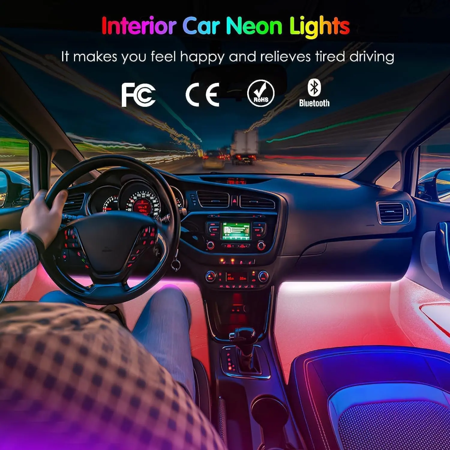 12 LED Multicolor Music Controlled Sound Activated for Car Interior Atmosphere Light (Works with All Cars)