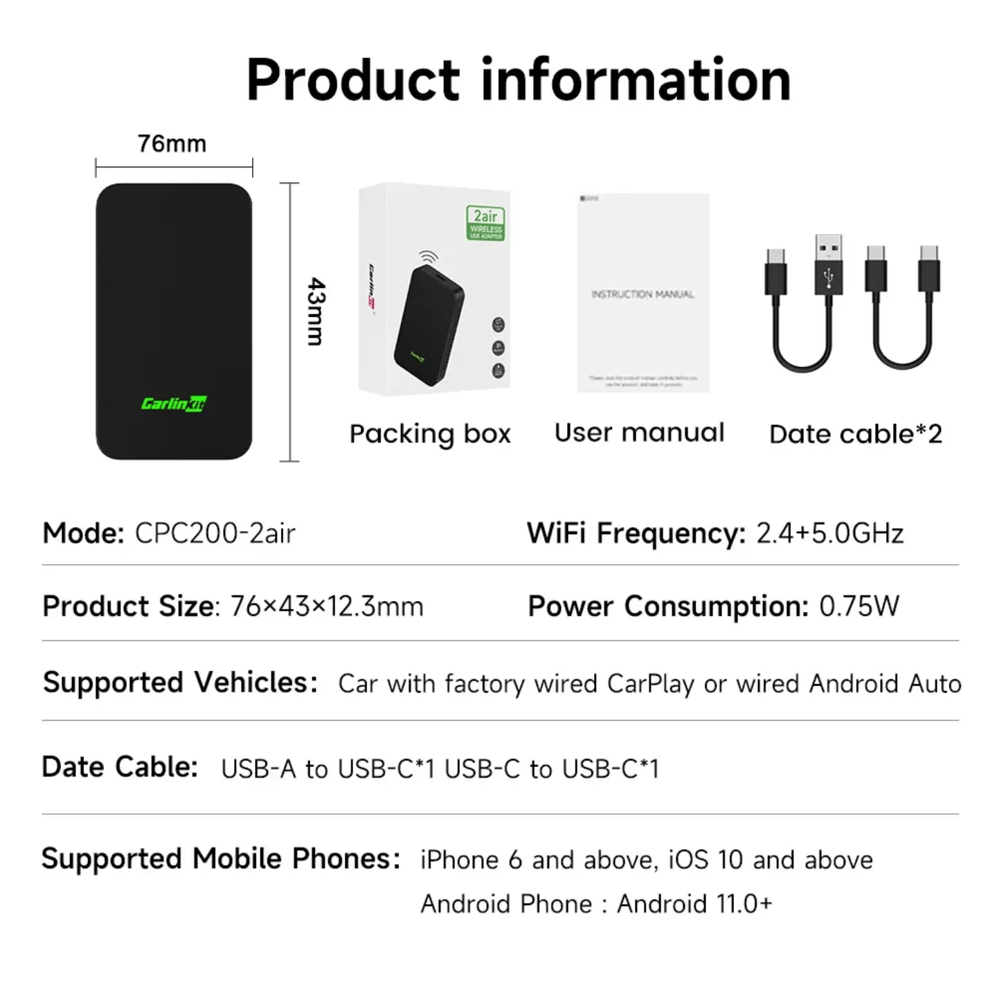 The 2air Carlinkit 5.0 Wireless CarPlay and android auto adapter supports wireless Android Auto and CarPlay with an Atmel AT91SAM9260 CPU and adaptive resolution - AUTOXPO