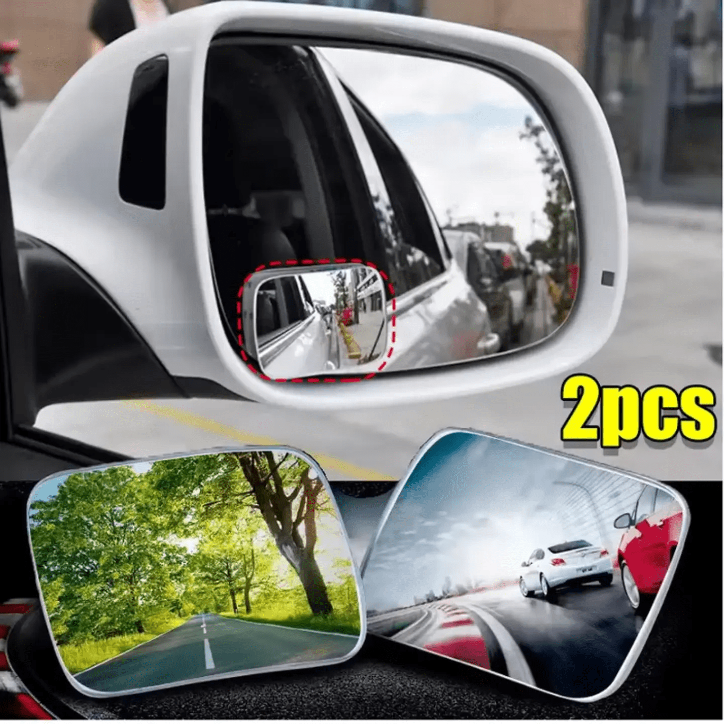 Premium quality Convex frameless mirror car side mirror blind spot mirror rectangular wide angle HD clear adjustable 360 rotatable side mirror(set of 2 pcs) - AUTOXPO