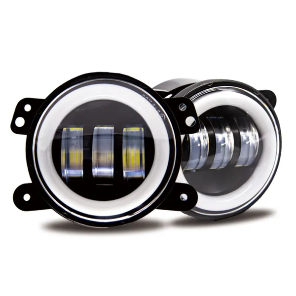 CAR LED FOG LAMP FOGLIGHT 3.5INCH UNIVERSAL ROUND SHAPE WITH DRL AND INDICATOR 3 PROJECTOR LENS STRAIGHT LINE FLOOD BEAM PATTERN