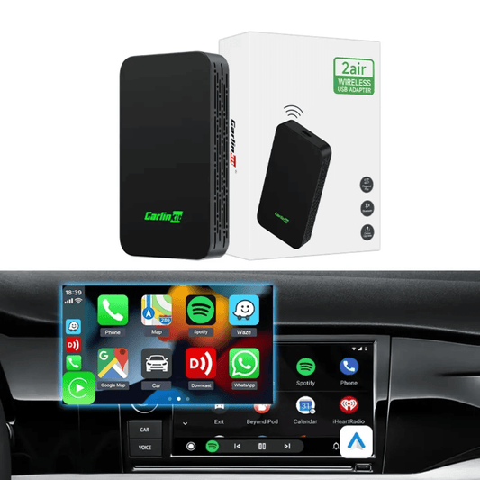 The 2air Carlinkit 5.0 Wireless CarPlay and android auto adapter supports wireless Android Auto and CarPlay with an Atmel AT91SAM9260 CPU and adaptive resolution - AUTOXPO