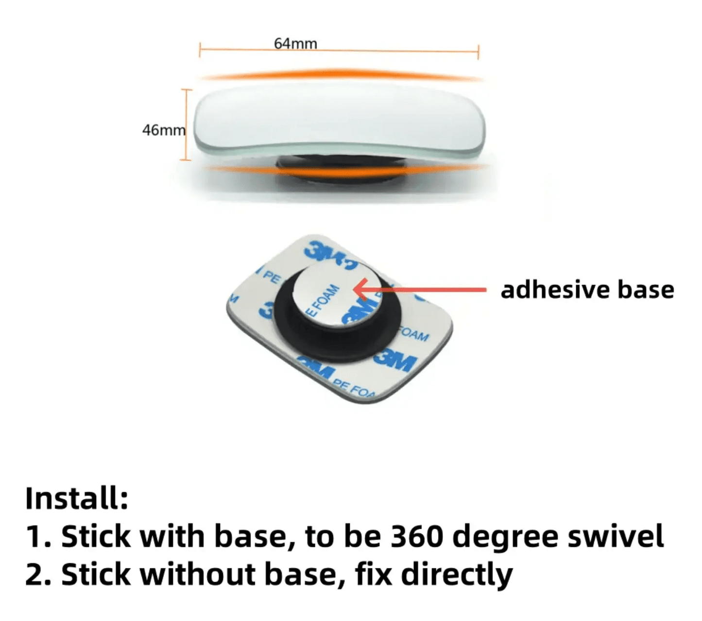 Premium quality Convex frameless mirror car side mirror blind spot mirror rectangular wide angle HD clear adjustable 360 rotatable side mirror(set of 2 pcs) - AUTOXPO