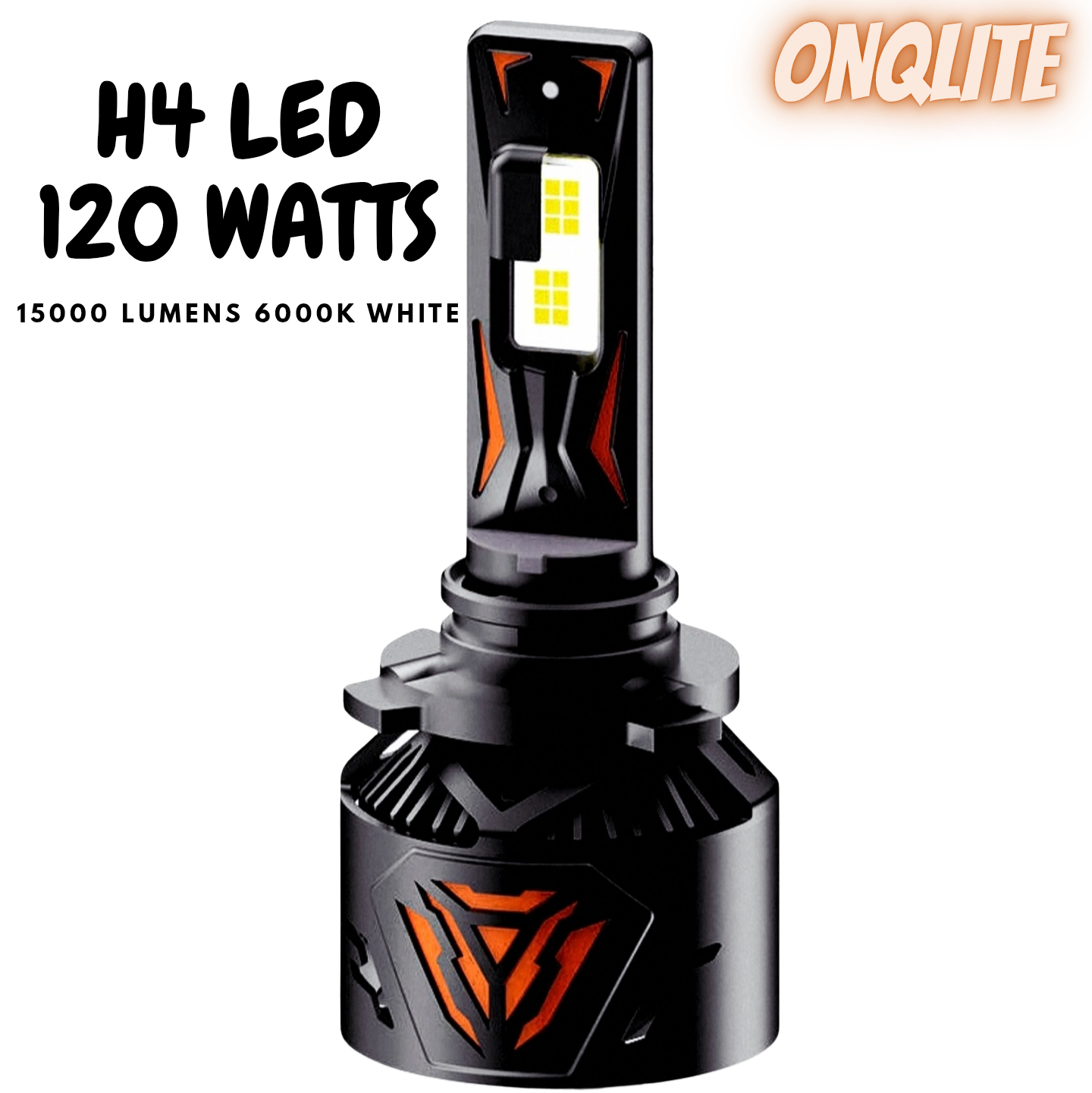 Onqlite H4 LED HEADLIGHT FOR CAR & BIKE LED Bulb 120 WATTS  15000 Lumens 6000k Bright White LED bulbs ( 1 piece of h4 bulb )
